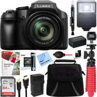 Panasonic DC-FZ80K 4K 18.1MP Point & Shoot Digital Camera, 60X 20-1200mm Lens, WiFi, Black Bundle with Paintshop Pro 2018 Digital Download, 64GB Memory Card and Accessories (6 Items)