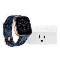Fitbit Versa 2 Smartwatch (Navy & Pink Woven/Copper Rose) with Amazon Smart Plug Bundle