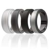 ROQ Silicone Wedding Ring for Men, 4 Pack Silicone Rubber Band Step Edge - Black, Grey, Silver, Beveled Metallic Platinum - Size 13