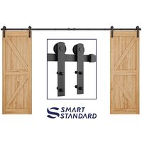 12ft Heavy Duty Double Door Sliding Barn Door Hardware Kit -Smoothly and Quietly -Simple and Easy to Install -Includes Step-by-Step Installation Instruction -Fit 30"- 36" Wide Doors Panel (I Shape)