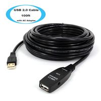SHARPALIN High Speed 100 Feet USB Extension Cable, USB 2.0 Male to Female 480 Mbps with AC Power Adapter and Built-in Signal Boosted to Connect Keyboard, Scanner, Printer, Webcam