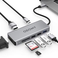 ODOMY USB C HUB 9-in-1 Type C Adapter 4K HDMI, VGA, 100W USB-C Power Delivery, 1 USB3.0, 2 USB2.0, SD/TF Card Reader, Audio Compatible with MacBook Air&Pro, Chromebook, Other Type C Laptops&Cellphones