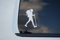 Five Star Graphics Hiking Girl Sticker Vinyl Decal Choose Color & Size!! Woman Hiker Camping Hike Car Window Laptop Black Diamond Tumbler (V530) (4" X 2.5", White)