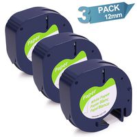 3-Pack Replace DYMO LetraTag Labeling Refills Self-Adhesive Paper Tape Compatible with DYMO LetraTag Label Makers, Black Print on White, 1/2 Inch x 13 feet, 12mm x 4m