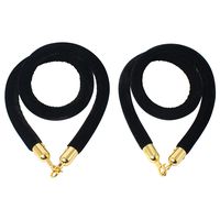 NovelBee 2 Pack of 5 Feet Velvet Rope with Gold Plated Hooks,Crowd Control Stanchion Post Queue Line Barrier (Black)