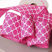 2 1/2" X 10 Yards Fuchsia Faux Canvas Quatrefoil Ribbon