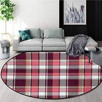 RUGSMAT Checkered Computer Chair Floor Mat,Old Fashioned Style Garment Pattern Traditional Plaid Geometric Squares Printed Round Carpet for Children Bedroom Play Tent,Round-47 Inch