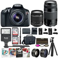 Canon EOS Rebel T6 SLR Camera: 18 Megapixel 1080p HD Video Bundle with 18-55mm & 75-300mm Lenses 128GB 3 Batteries - 2 Travel Chargers and Photo Software - Professional Vlogging Sports & Action Camera