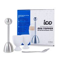 ICO Egg Topper and Cracker Gift Set, includes 2 stainless steel egg cups, spoons, and egg topper