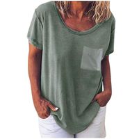 Amlaiworld Women Plus Size Shirt Casual Solid O-Neck Short Sleeve Loose Top T-Shirt Blouse Summer Cotton Tee Shirt Army Green