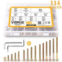 VIGRUE M6 Baby Bed Crib Screws Bolts Nuts Kit Hex Socket Head Cap Screws Nuts 114PCS for Crib Bunk Bed Furniture Cot, Barrel Bolt Nuts Hardware Replacement Kit with 2 Wrenches (M6×15mm - M6×80mm)