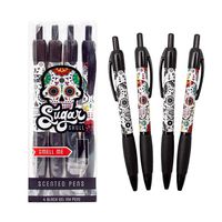 Scentco Sugar Skull Smens - Scented Pens, Black Gel Ink, Medium Point, Black Cherry & Strawberry - 4 Count