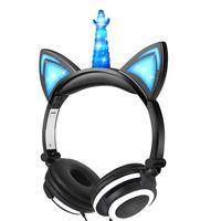 GBD Glowing Unicorn Headphones for Kids Boys Girls Toddlers Holiday Xmas Birthday Musical Gifts,Kids Earbuds Light Up Game Headset Headphone for Kids Tablets School Travel Exclusive Black/Blue