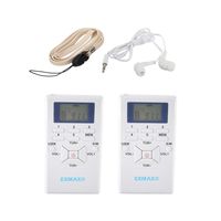 EXMAX 60-108MHz Wireless Portable Pocket DSP FM Stereo Radio Digital Receiver with Mini LCD Clock Earphone for Tour Guide System FM Transmitter Teaching Meeting White (2pack)