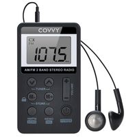 AM FM Pocket Radio Covvy Portable Digital Tuning AM/FM Mini Stereo Radio Player with Rechargeable Battery and Earphone for Outdoor Walk Black (Black)