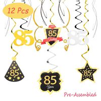 85 Birthday Decoration Happy 85th Birthday Party Silver Black Gold Foil Hanging Swirl Streamers I'm Eighty-five Years Old Today Birthday Hat Gold Star Ornament Party Present Supplies