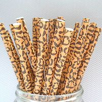 Free DHL 500 pcs Brown Cheetah Print Paper Straws Bulk, Jungle Safari Zoo Paper Drinking Straws for Party, Birthday, Wedding, Baby Shower, Picnic, BBQ, Farm Animal Print Mason Jar Straws