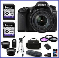 Canon EOS 80D DSLR Camera with 18-135mm Lens (USA) + 32GB Memory Cards (2X) + 67mm Telephoto & Wide Angle Lenses + Spare Battery and more ...