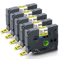 Unismar Tze-621 Tze 621 Tz-621 9mm Laminated Black on Yellow Labeling Tape Compatible for Brother P-Touch PT-D210 PT-D200 PT-H100 PT-H110 PT-D400 PT-D600 PT-P710BT Label Maker, 0.35'' x 26.2', 5-Pack