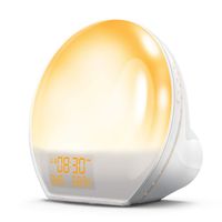 AngLink Wake-up Light, Sunrise Alarm Clock with USB Output Interface, FM Radio, Temp Humidity Monitor, Sunrise & Sunset Fading Night Light, Multi-Color Mood Light