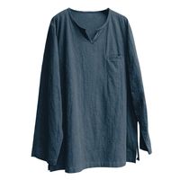 Willsa Men Tops Men Cotton Linen Shirts,Mens Brief Breathable Comfy Solid Color Long Sleeve Loose Casual T Shirt Blouse Navy