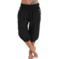 Yoga Pants for Women Plus Size,Selinora Womens Elastic Waist Boho Check Pants Baggy Wide Leg Summer Casual Yoga Capris
