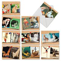 Cats and Chicks' Boxed Set of 10 Thank You Cards with Envelopes, Assortment of Pin Up Girls and Felines Gratitude Greeting Cards, Retro Cover Girls and Cats Thank Yous 4 x 5.12 inch M6484TYG