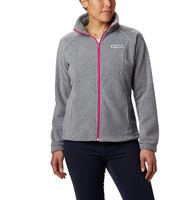 Columbia Women's Benton Springs Full Zip Jacket, Soft Fleece with Classic Fit, Light Grey Heather/Fuchsia, Small