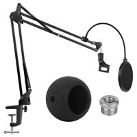 InnoGear Adjustable Mic Stand for Blue Snowball and Blue Snowball iCE Suspension Boom Scissor Arm Stand with Microphone Windscreen and Dual Layered Mic Pop Filter, Max Load 1.5 KG
