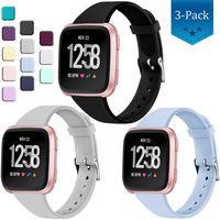 Wepro Bands Compatible with Fitbit Versa SmartWatch, Versa 2 and Versa Lite SE Watch, Soft Silicone Slim Narrow Band Replacement Wristband Straps for Women Men, 3-Pack, Small, Black State Gray Aqua