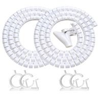 White Cable Organizer Cord Wire Cover Hider Sleeve Management 2 PCS, VIWIEU Clutter Free Coiled Tube Wire Concealer with Free Cable Tie Clips System for TV PC Computer Home Entertainment Wall