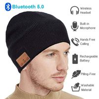 Upgraded Bluetooth Beanie Hat Headphones V5.0 Wireless Headset Winter Music Speaker Hat Knit Running Cap with Stereo Speakers & Mic Unique Christmas Tech Gifts for Women Men (Black-A)