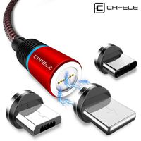 Magnetic Charging Cable 6.6ft, CAFELE QC3.0 Fast Charging Nylon Braided Cord with LED Light, Support Data Trasfer 3 in 1 Universal Magnet Phone Charger Compatible with Micro USB Type C Devices - Red