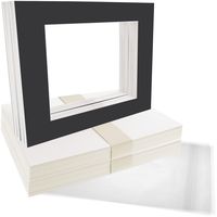 US Art Supply Art Mats Acid-Free Pre-Cut 5x7 Black Picture Mat Matte Sets. Includes a Pack of 50 White Core Bevel Cut Mattes for 4x6 Photos, Pack of 50 Backers & 50 Clear Sleeve Bags