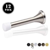 Brushed Satin Nickle Spring Door Stops,3-1/8" Heavy Duty Door Stop - Flexible Spring Door Stopper with Low Mounted Baby Proof White Rubber Bumper Tips,12 Pack
