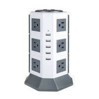 Surge Protector with USB Power Strip 12-outlets Oteck Advanced 5USB Ports Tower Extension Cord with Multiple Outlets 4.5A Max Output 6.5ft Cord（Grey