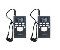 EXMAX 60-108MHz Wireless Portable Pocket DSP FM Stereo Radio Digital Receiver with Mini LCD Clock Earphone for Tour Guide System FM Transmitter Teaching Meeting Gray (2pack)