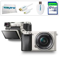 Sony Alpha a6000 ILCE6000 Interchangeable Lens Camera with 16-50mm Power Zoom Lens (Silver) + 64GB Accessory Starter Bundle - International Version