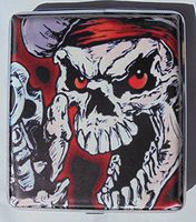 Metal Cigarette Case Red Eyes Skull Design - Book Open Style - 100s Size - H13