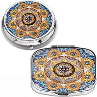 Pill Box with High Gloss Design - Compartment Pill Case, Pill Box for Pocket or Purse (Oil Painting Mandala Pattern) (1 Round + 1 Rectangular)