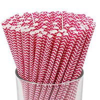 Just Artifacts 100pcs Premium Biodegradable Chevron Striped Paper Straws (Chevron, Fuchsia)