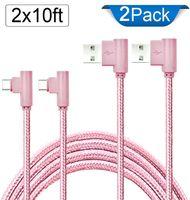 BLUELEC Type C 90 Degree Cable(USB 2.0) 2Pcs 10ft Nylon Braided Angled USB Type C Sync & Charging Cable Compatible for Samsung Galaxy S9 S8, Note 8, LG G6 G5 V20, Google Pixel, Nexus 5X/6 (9ft×2 Pink)