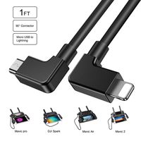 Miroksh Compatible 1FT 90 Degree Micro USB to iOS Phone Tablet OTG Data Cable Right Angle Connector Cord DJI Spark, Mavic Pro, Platinum, Air, 2 Pro, Zoom Remote Controller Accessories (1 Pack)