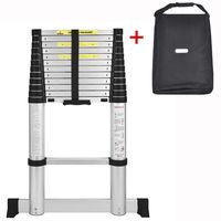 AODI Aluminum Telescoping Ladder with Stabilizer Bar, Telescopic Extension Multi Purpose Ladders Portable EN131 Certified for Industrial Household Daily (12.5 FT and 330 LB)