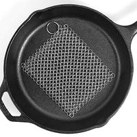 Square Cast Iron Skillet Cleaner with Hanging Ring - Durable Chainmail Scrubber for Cookware Griddle Pans