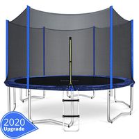 ORCC 15 14 12 10FT Kids Trampoline, TÜV Certificated Yard Trampoline with Enclosure Net Jumping Mat Spring Pad Wind Stakes Rain Cover and Pull T-Hook,Including All Accessories