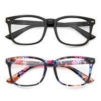 Blue Light Blocking Glasses 2 Pack Anti Eye Strain Minimize Headache UV Blocking Computer Reading Gaming Eyeglasses, Men/Women (Black&Flower)