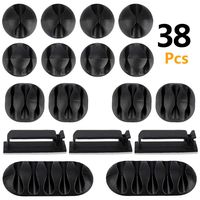 Benavvy 38pcs Cable Clips, 5 Types Cord Organizer Management Clips, Self Adhesive Cord Holders for Organizing Cord, Wire and Cable in Home and Office (Black)