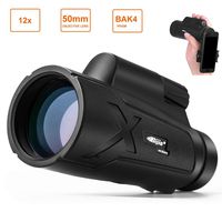 12x50mm Waterproof Monocular with BAK4 Prism Monocular Telescope with Smartphone Holder -FMC Coating for Bird Watching Hunting Camping Travelling Wildlife