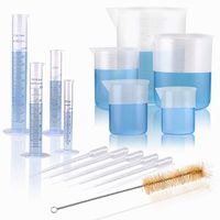moveland 15-Piece Set Clear Plastic Graduated Cylinders and Beakers with 5 Transfer Pipettes and 1 Test Tube Brushes, Ideal for DIY and Science Lab
